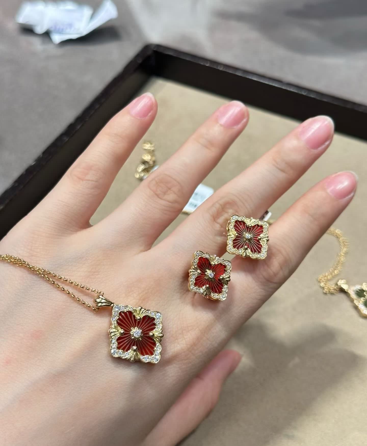 Buccellati Van Cleef & Arpels Alhambra Gold and Enamel Earrings